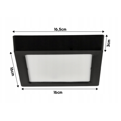 LED přisazený stropní panel – čtverec, 12 W, 1200 lm, černý