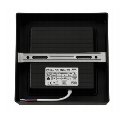 LED přisazený stropní panel – čtverec, 12 W, 1200 lm, černý