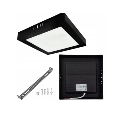 LED přisazený stropní panel – čtverec, 12 W, 1200 lm, černý