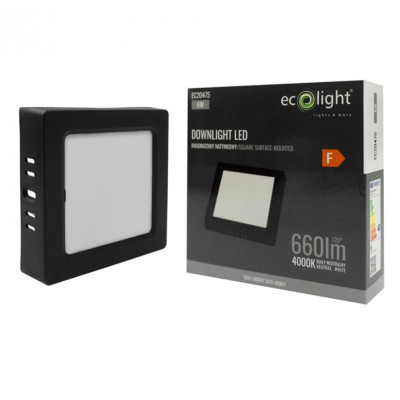 LED přisazený stropní panel – čtverec, 6 W, 660 lm, černý