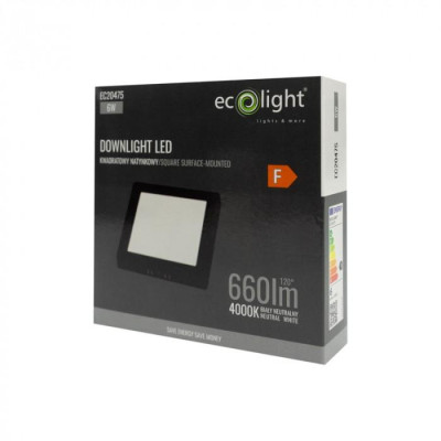 LED přisazený stropní panel – čtverec, 6 W, 660 lm, černý