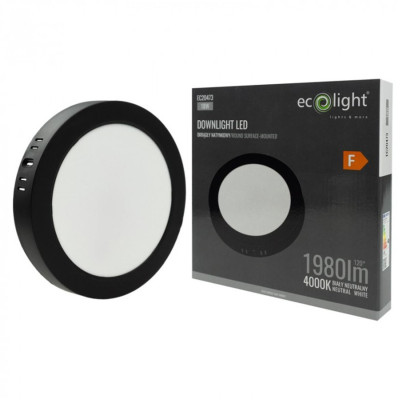 LED stropní svítidlo, přisazené, kulaté, 18W, 1980lm, černé, 4000K