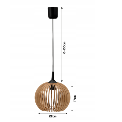 LED STROPNÍ ZÁVĚSNÉ SVÍTIDLO, DŘEVĚNÉ, 1xE27 + KLIP PRO SNADNOU MONTÁŽ