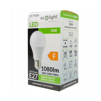 LED žárovka E27 12W 1080lm 3000K teplá bílá světla WW Eco Light