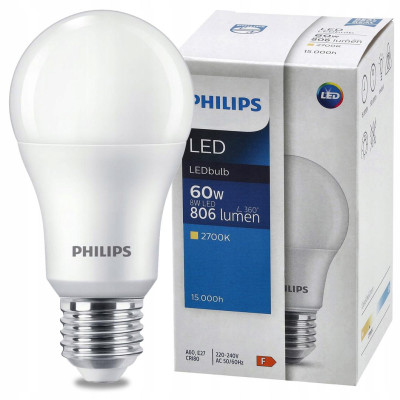 LED žárovka E27 PHILIPS 8W 806lm 2700K A60 - teplá bílá
