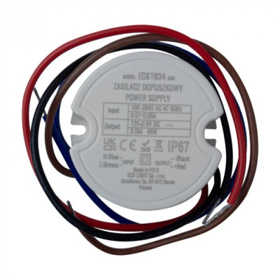 Napájecí zdroj pro LED 12V 45W IP67 pro krabici FI60 50x22 3,75A