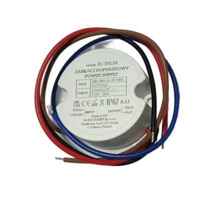 Napájecí zdroj pro LED 12V DC 15W 1,25A pro krabici FI 60, hermetický, IP67