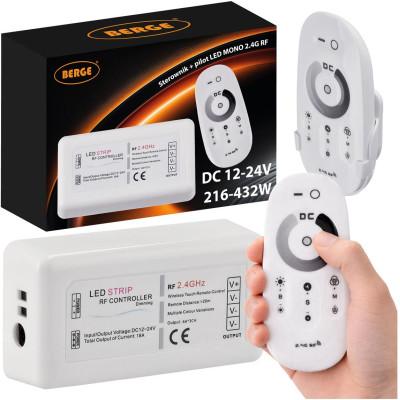 Stmívač LED pásků 12V 24V MONO dotykový dálkový ovladač 18A ovladač