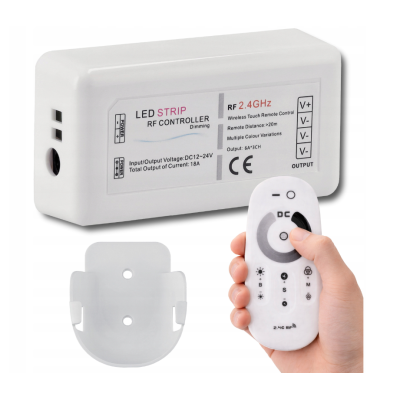 Stmívač LED pásků 12V 24V MONO dotykový dálkový ovladač 18A ovladač