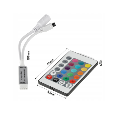 Dálkové ovládání LED pro RGB pásky, vícebarevný infračervený ovladač 72W